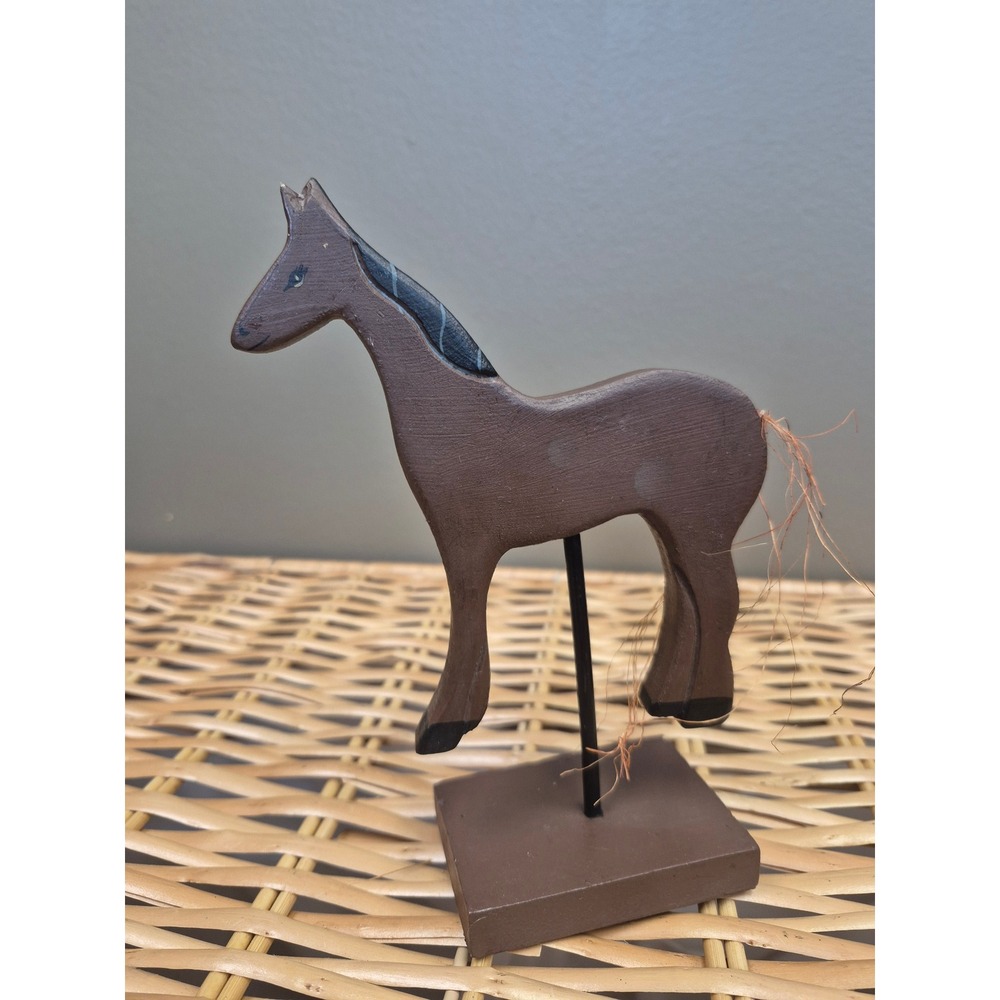 Otagiri 7" Vintage Wooden Horse Figurine Folk Art Equestrian Decor Philippines